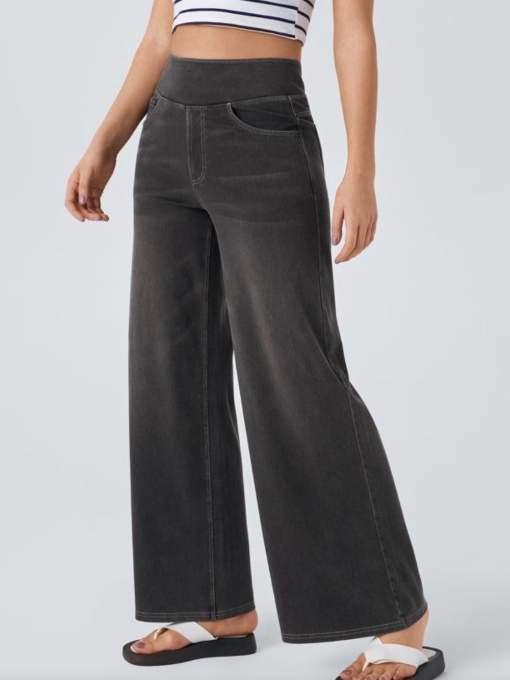Halara Women’s Flex High Waisted Pockets Baggy Wide Leg Washed Casual Jeans